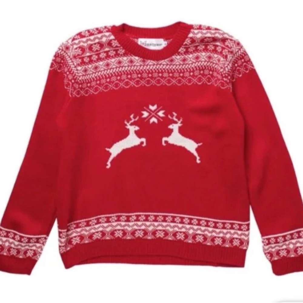 Cotton Emporium sz M red and white reindeer pullover holiday sweater
